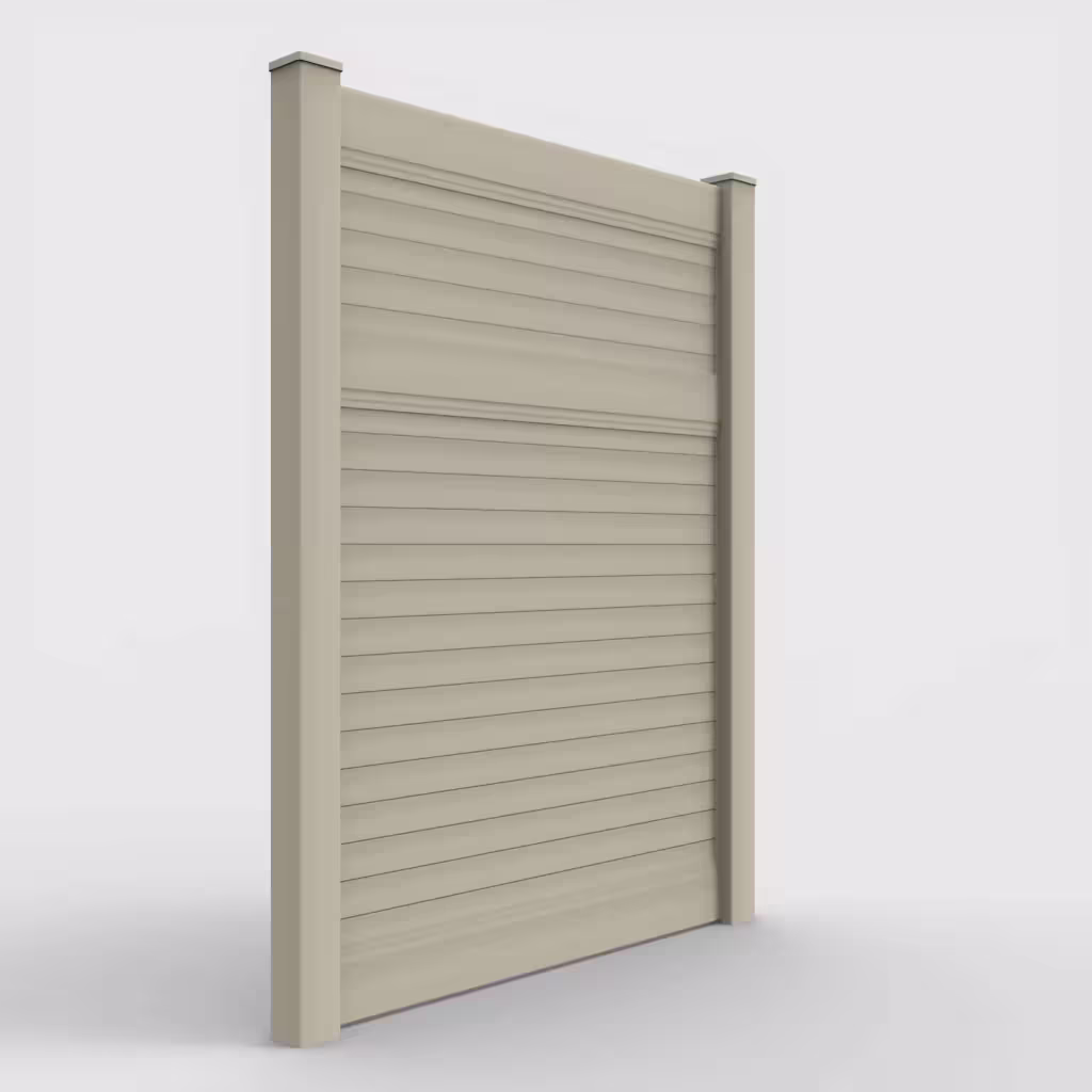 Tan horizontal privacy 8 ft fence, right-side view