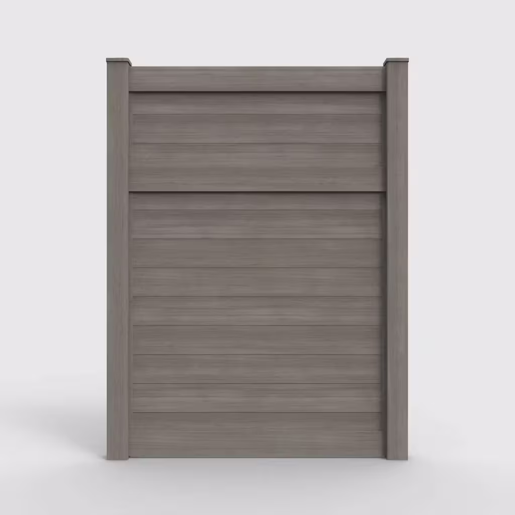 Weathered blend horizontal privacy 8 ft fence, front view