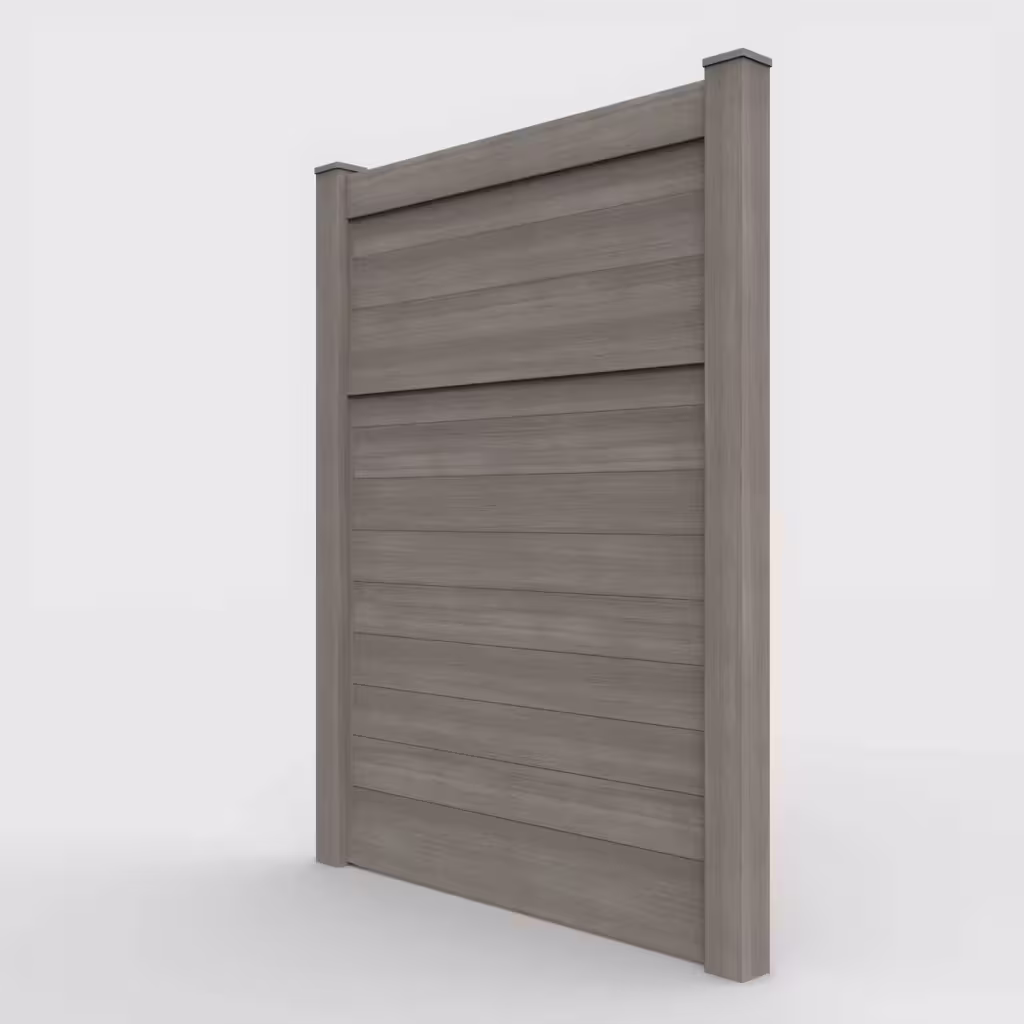 Weathered blend horizontal privacy 8 ft fence, left-side view