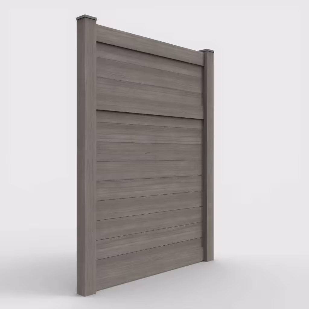 Weathered blend horizontal privacy 8 ft fence, right-side view
