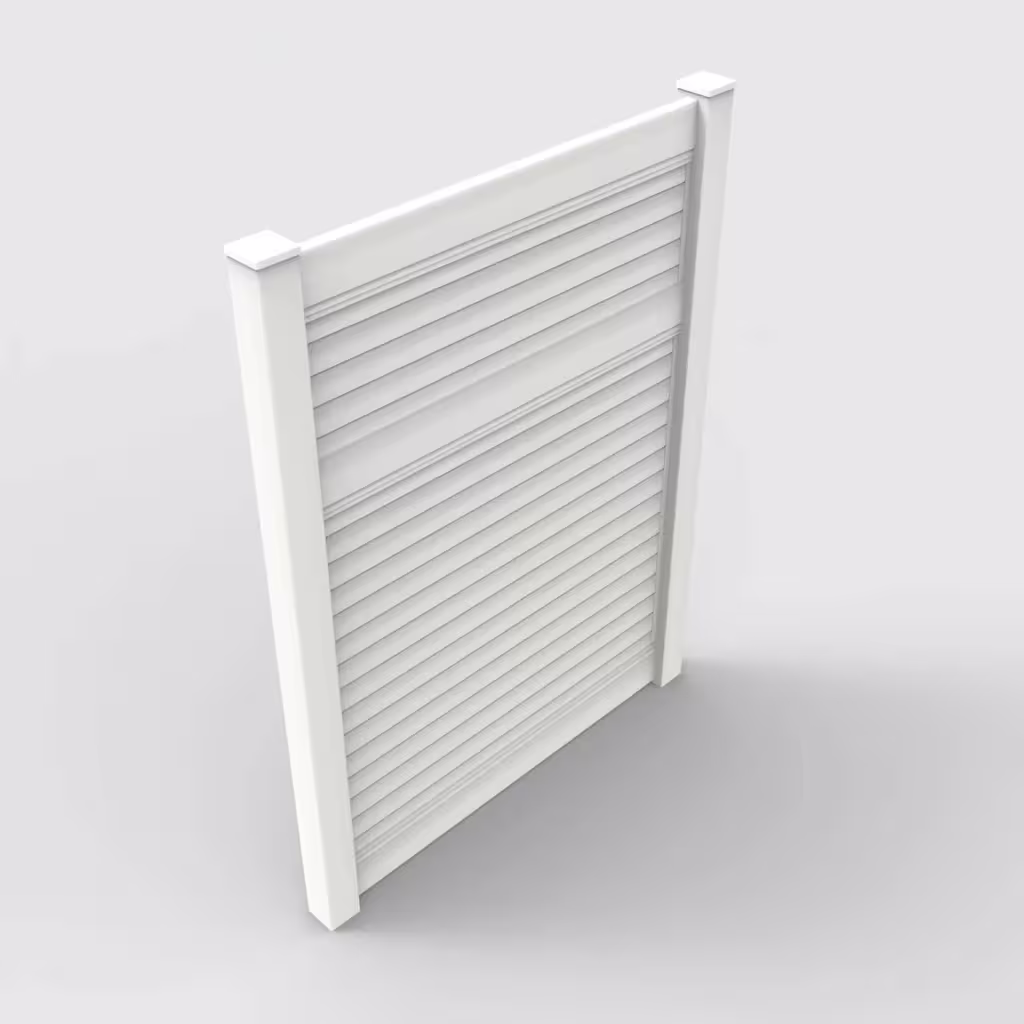 White horizontal privacy 8 ft fence, isometric view