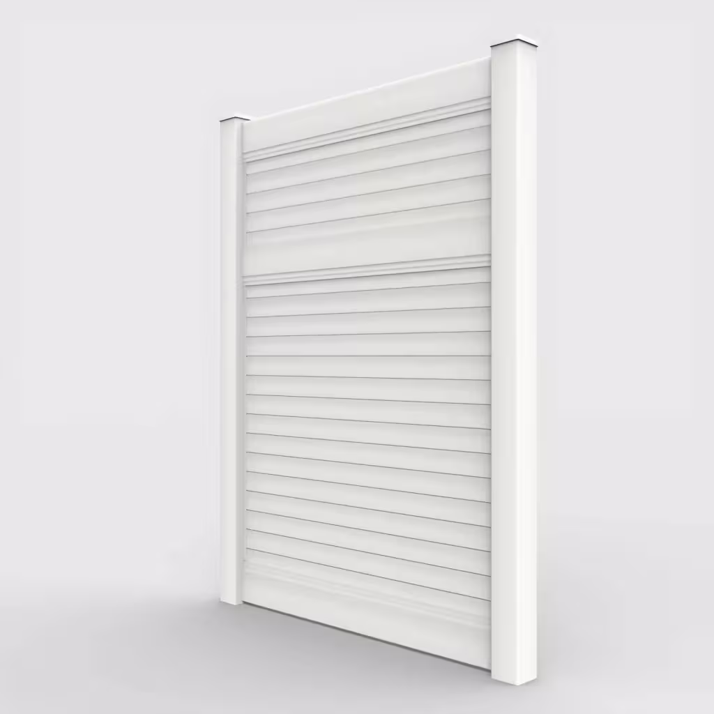 White horizontal privacy 8 ft fence, left-side view
