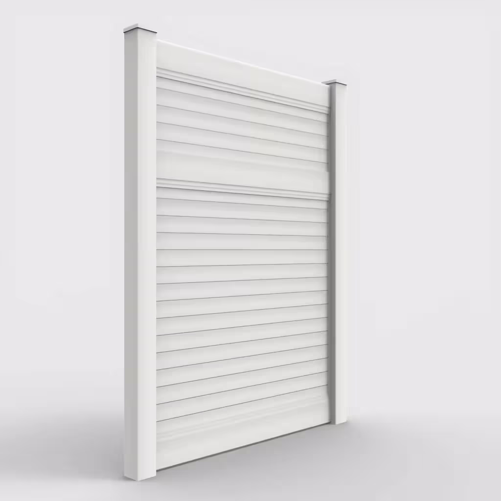 White horizontal privacy 8 ft fence, right-side view