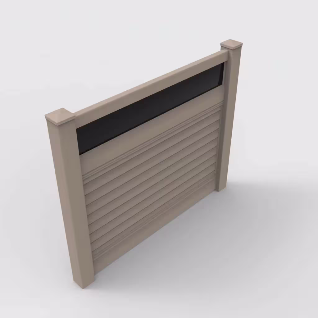 Clay horizontal privacy with acrylic top 5 ft fence, isometric view