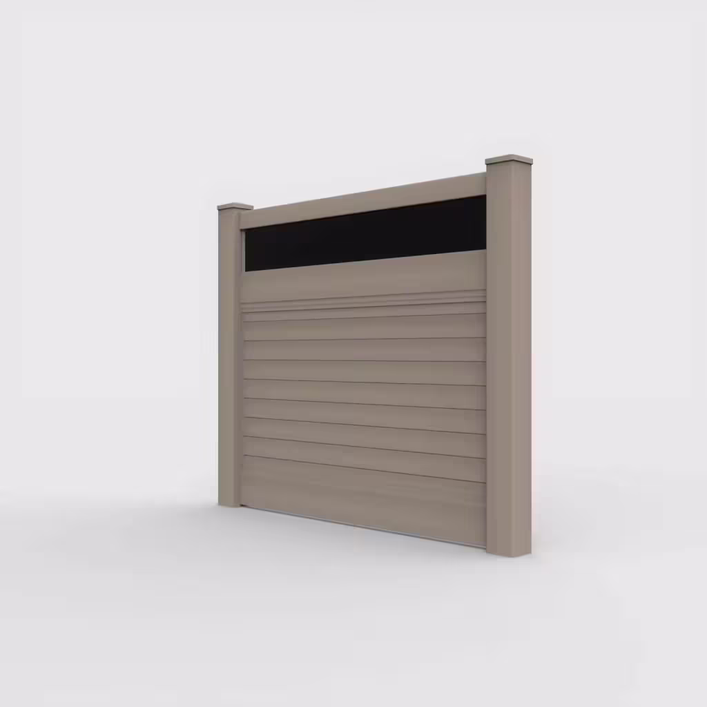 Clay horizontal privacy with acrylic top 5 ft fence, left-side view