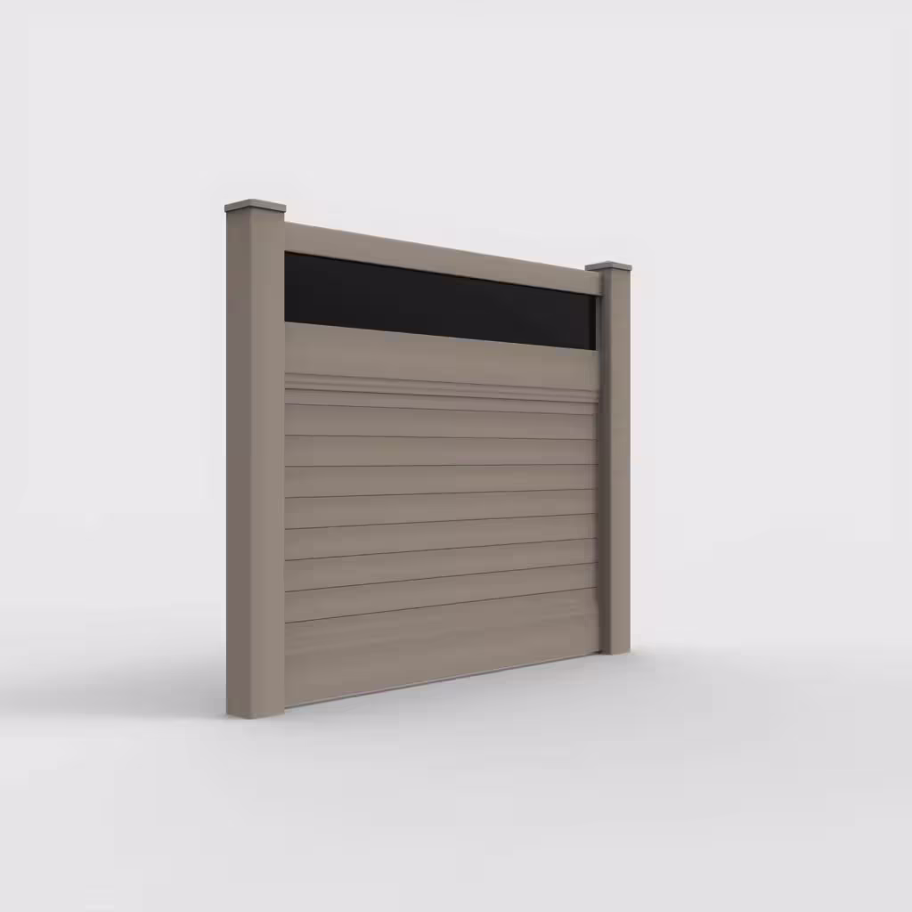 Clay horizontal privacy with acrylic top 5 ft fence, right-side view