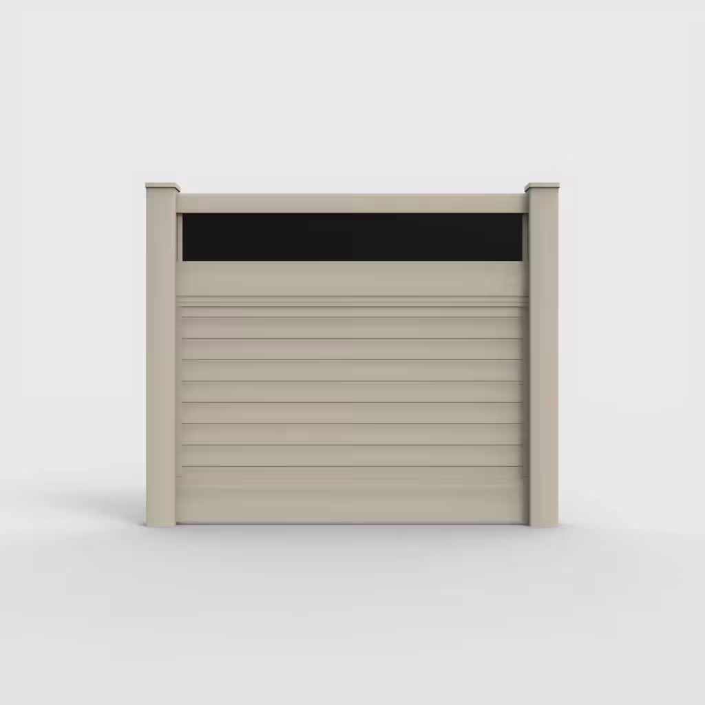 Tan horizontal privacy with acrylic top 5 ft fence, front view