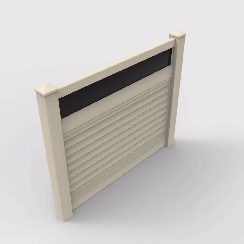 Tan horizontal privacy with acrylic top 5 ft fence, isometric view