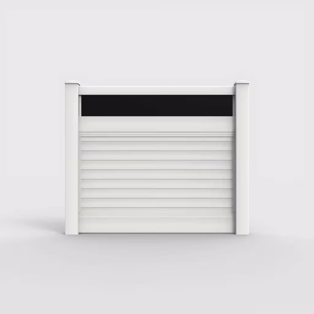 White horizontal privacy with acrylic top 5 ft fence, front view
