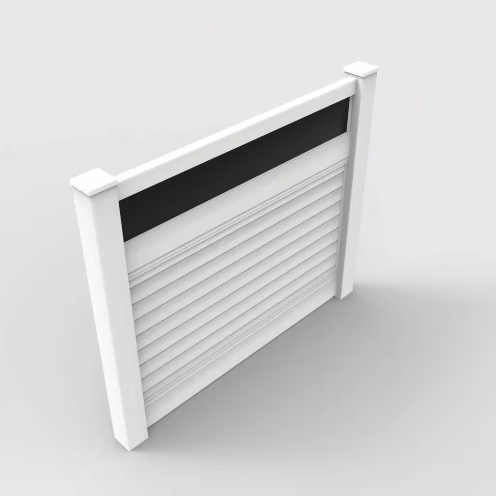 White horizontal privacy with acrylic top 5 ft fence, isometric view