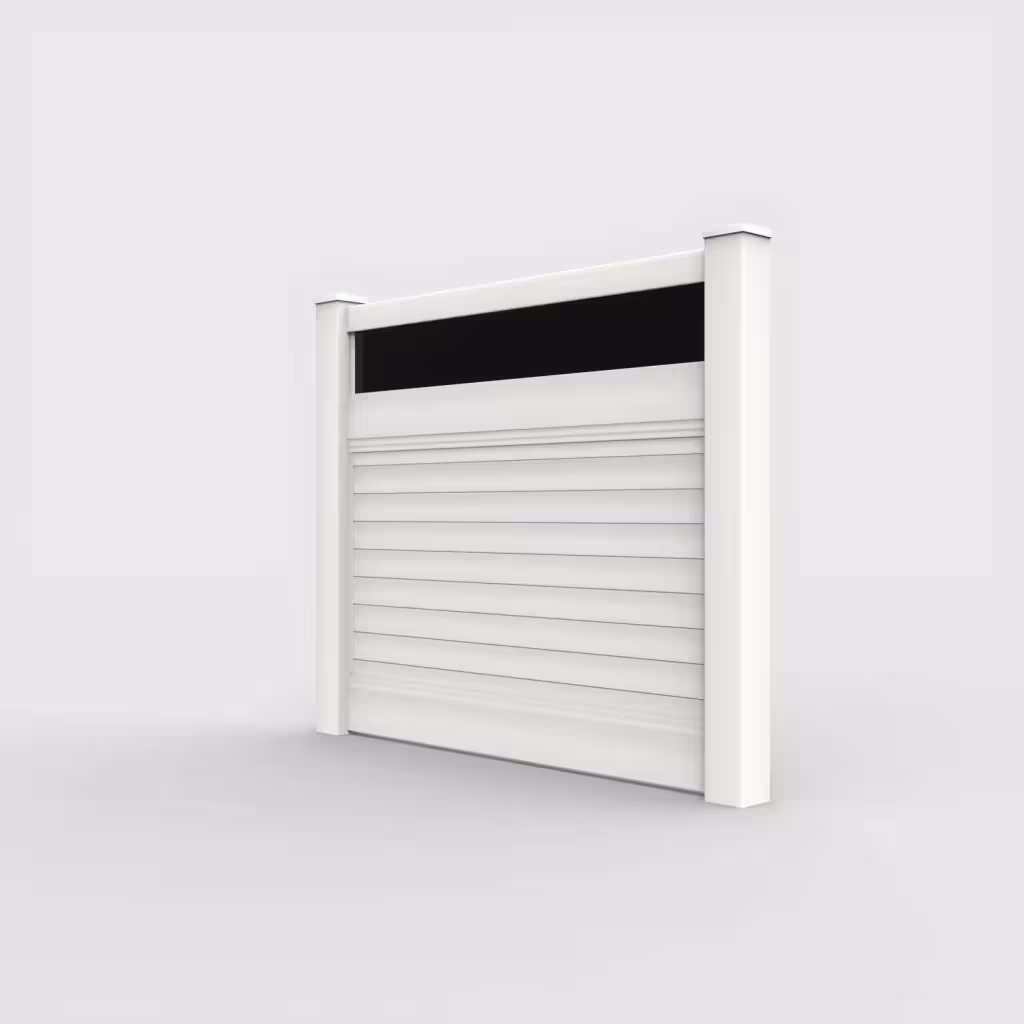 White horizontal privacy with acrylic top 5 ft fence, left-side view