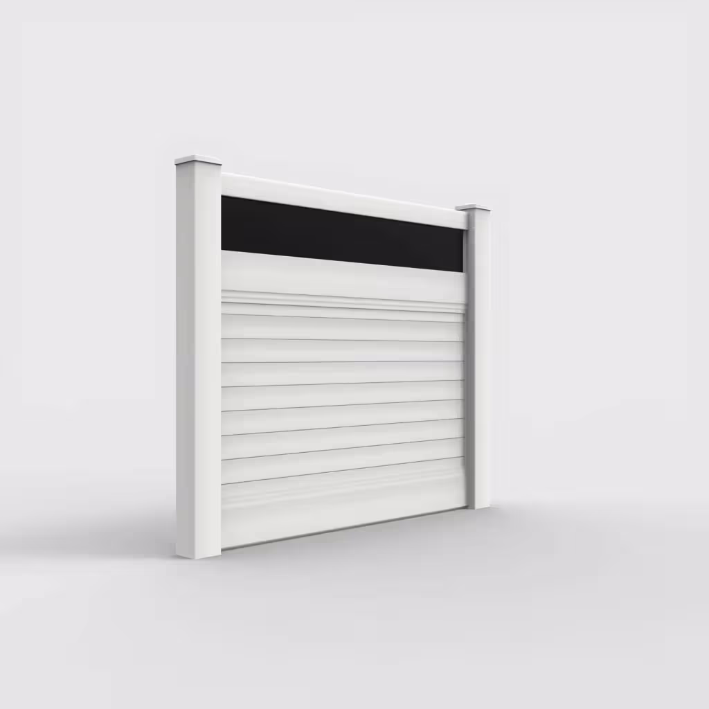 White horizontal privacy with acrylic top 5 ft fence, right-side view