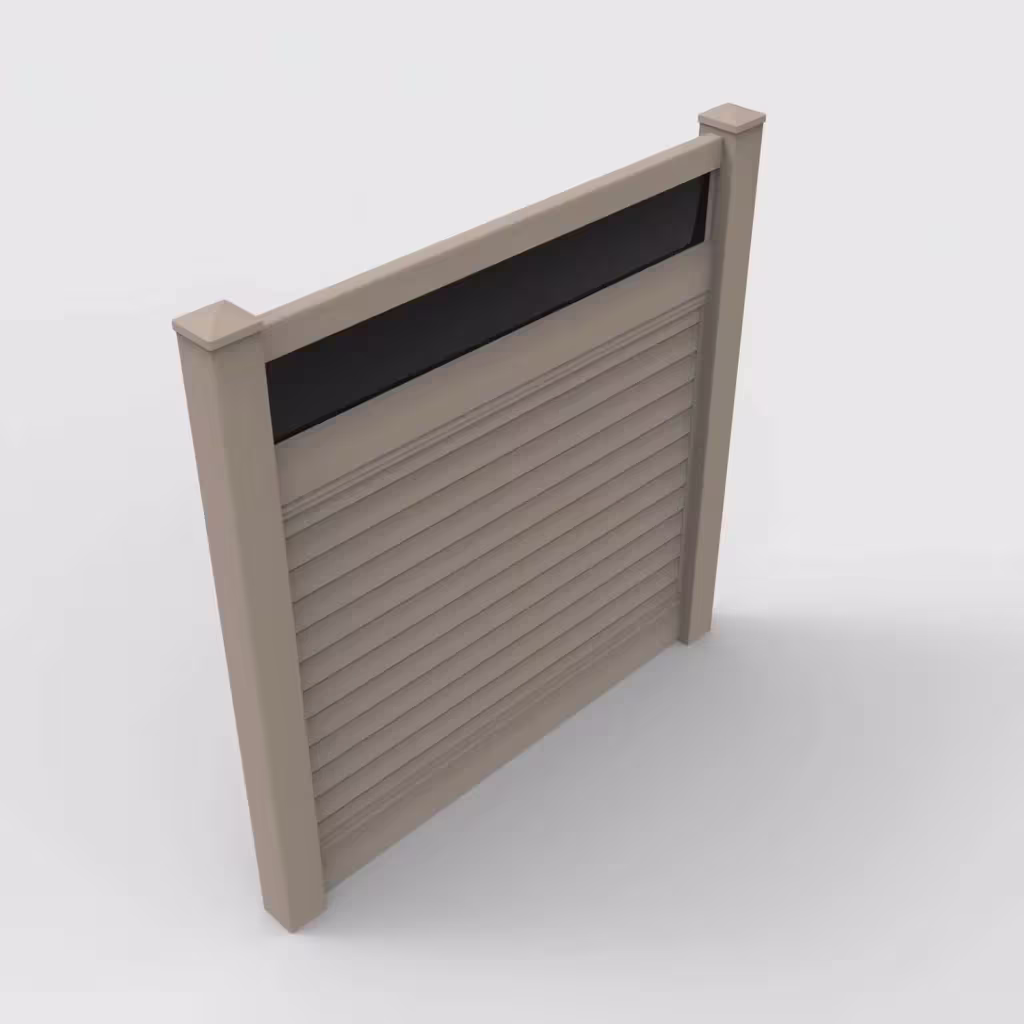 Clay horizontal privacy with acrylic top 6 ft fence, isometric view