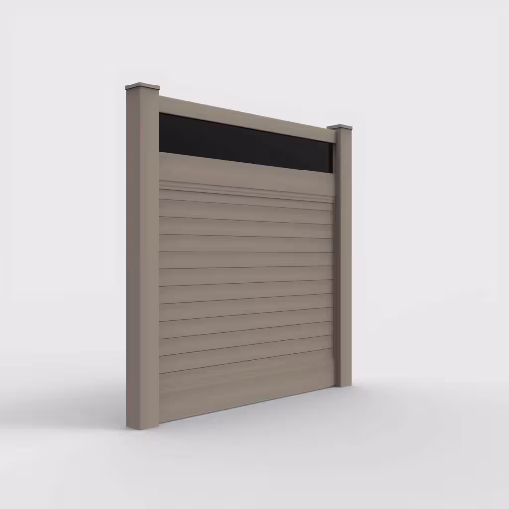 Clay horizontal privacy with acrylic top 6 ft fence, right-side view