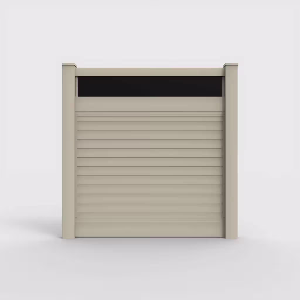 Tan horizontal privacy with acrylic top 6 ft fence, front view