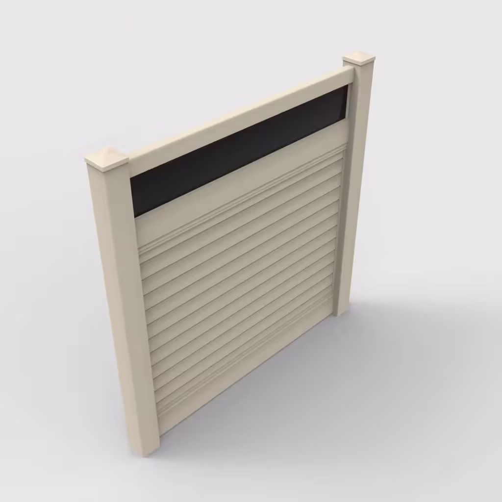 Tan horizontal privacy with acrylic top 6 ft fence, isometric view