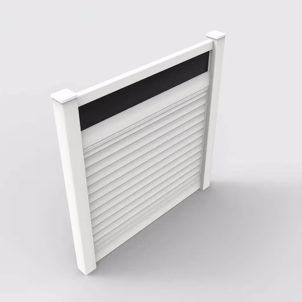 White horizontal privacy with acrylic top 6 ft fence, isometric view