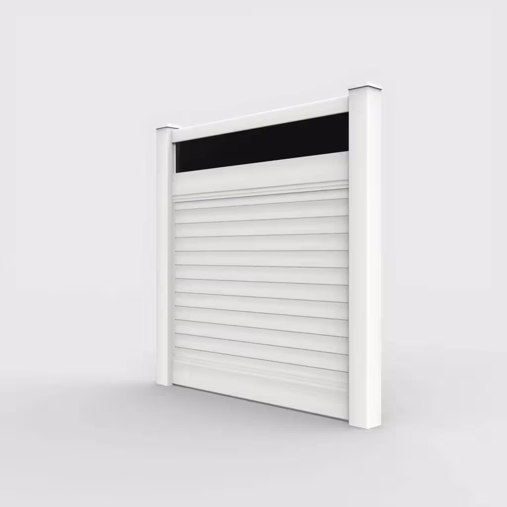 White horizontal privacy with acrylic top 6 ft fence, left-side view