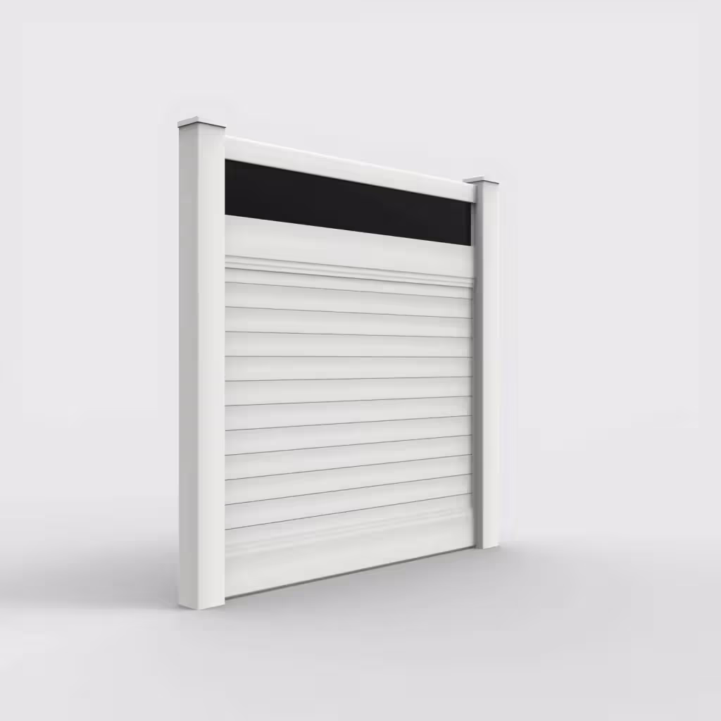 White horizontal privacy with acrylic top 6 ft fence, right-side view