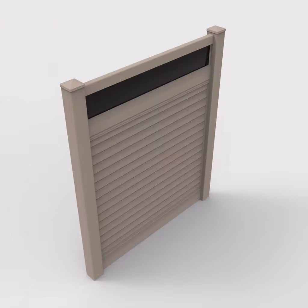 Clay horizontal privacy with acrylic top 7 ft fence, isometric view