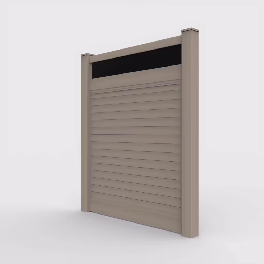 Clay horizontal privacy with acrylic top 7 ft fence, left-side view