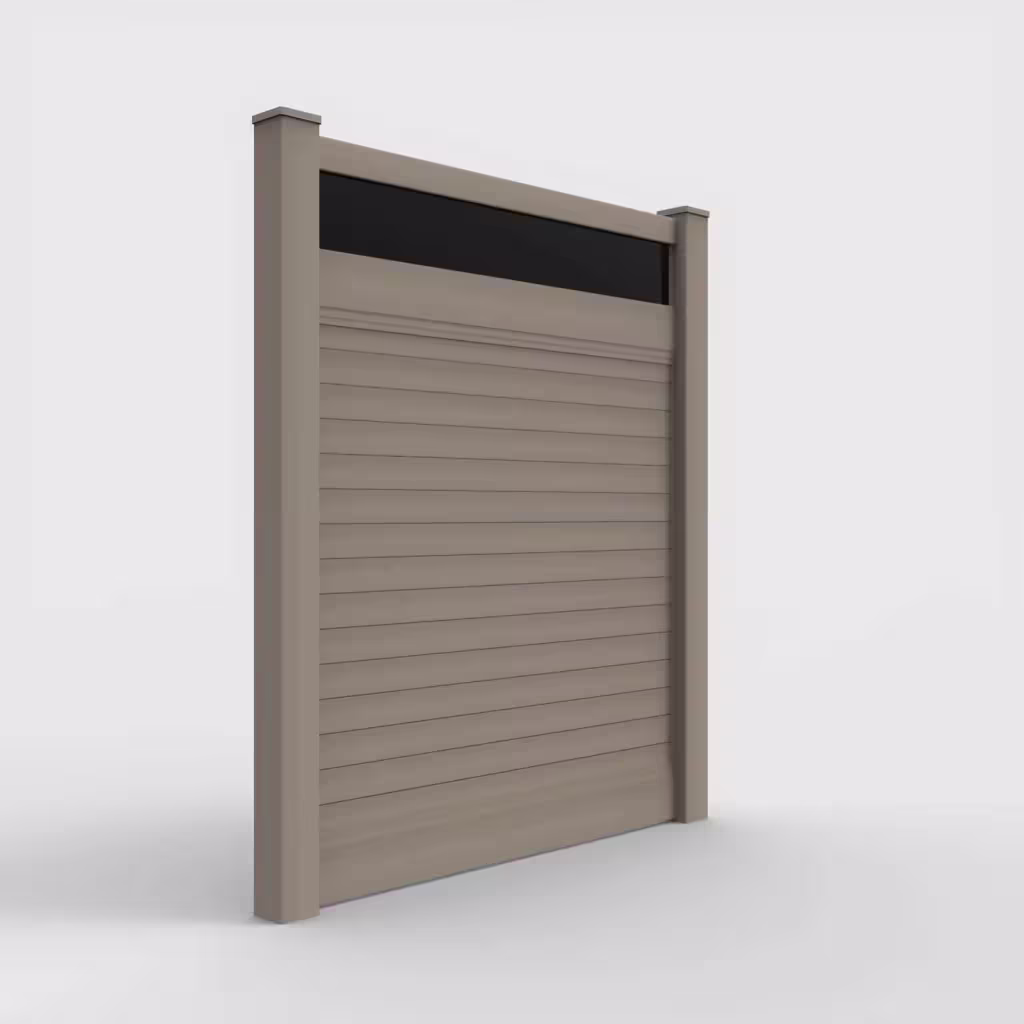 Clay horizontal privacy with acrylic top 7 ft fence, right-side view