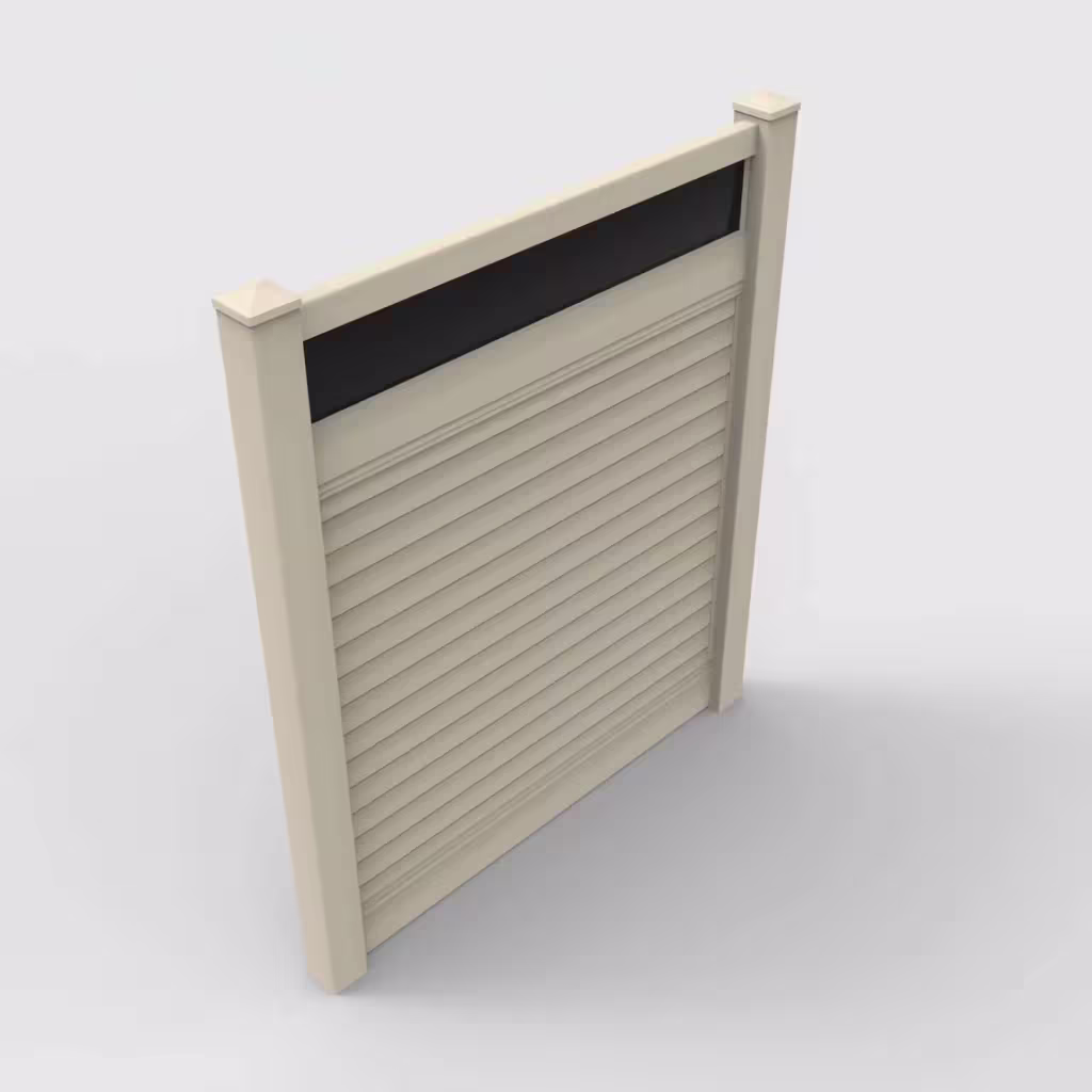 Tan horizontal privacy with acrylic top 7 ft fence, isometric view