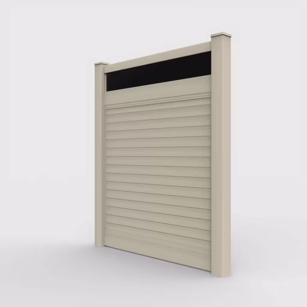 Tan horizontal privacy with acrylic top 7 ft fence, left-side view