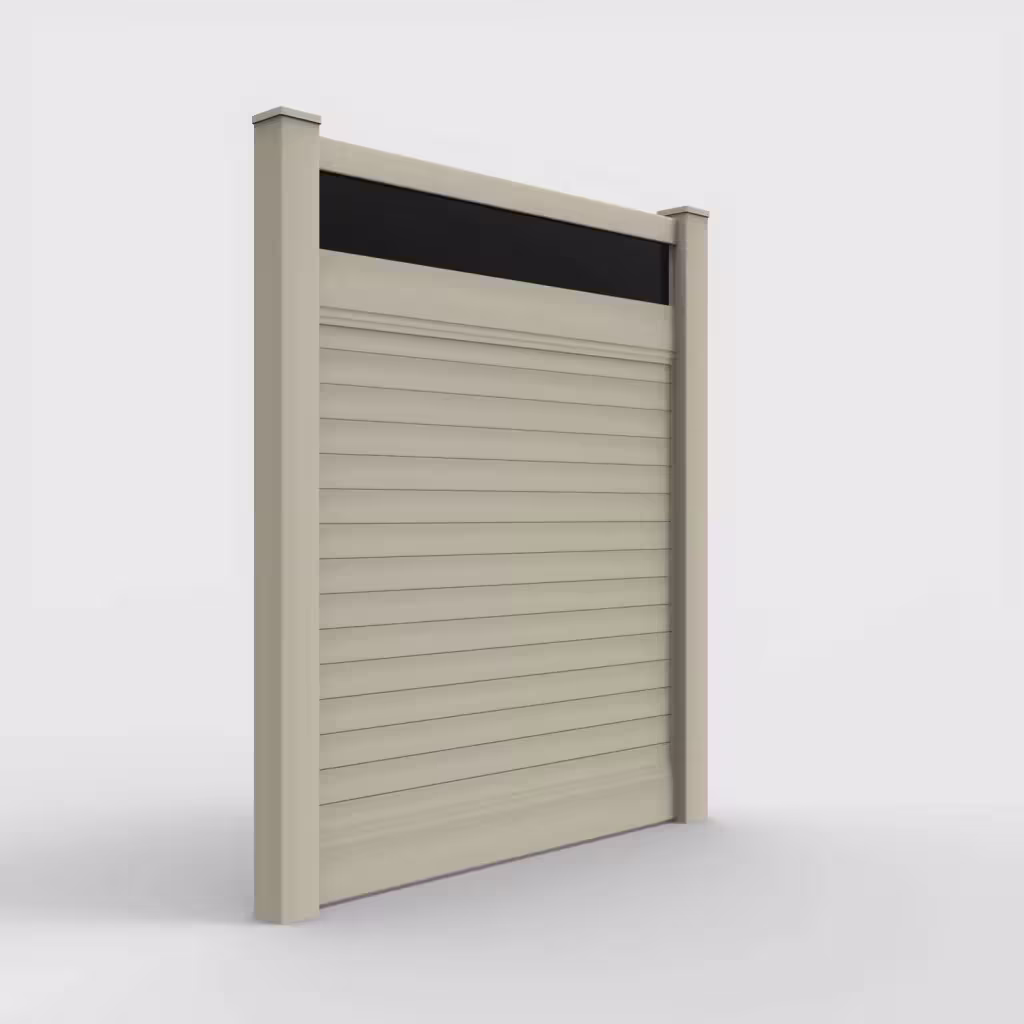 Tan horizontal privacy with acrylic top 7 ft fence, right-side view