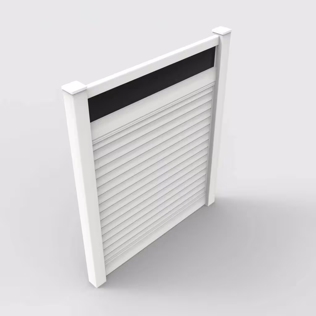 White horizontal privacy with acrylic top 7 ft fence, isometric view