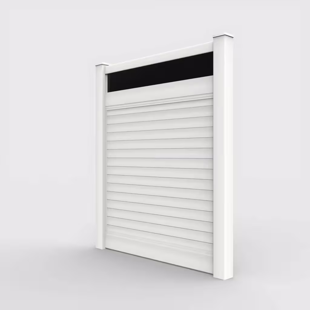 White horizontal privacy with acrylic top 7 ft fence, left-side view