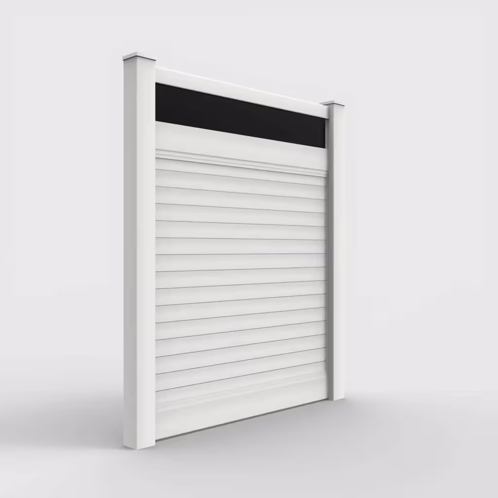 White horizontal privacy with acrylic top 7 ft fence, right-side view