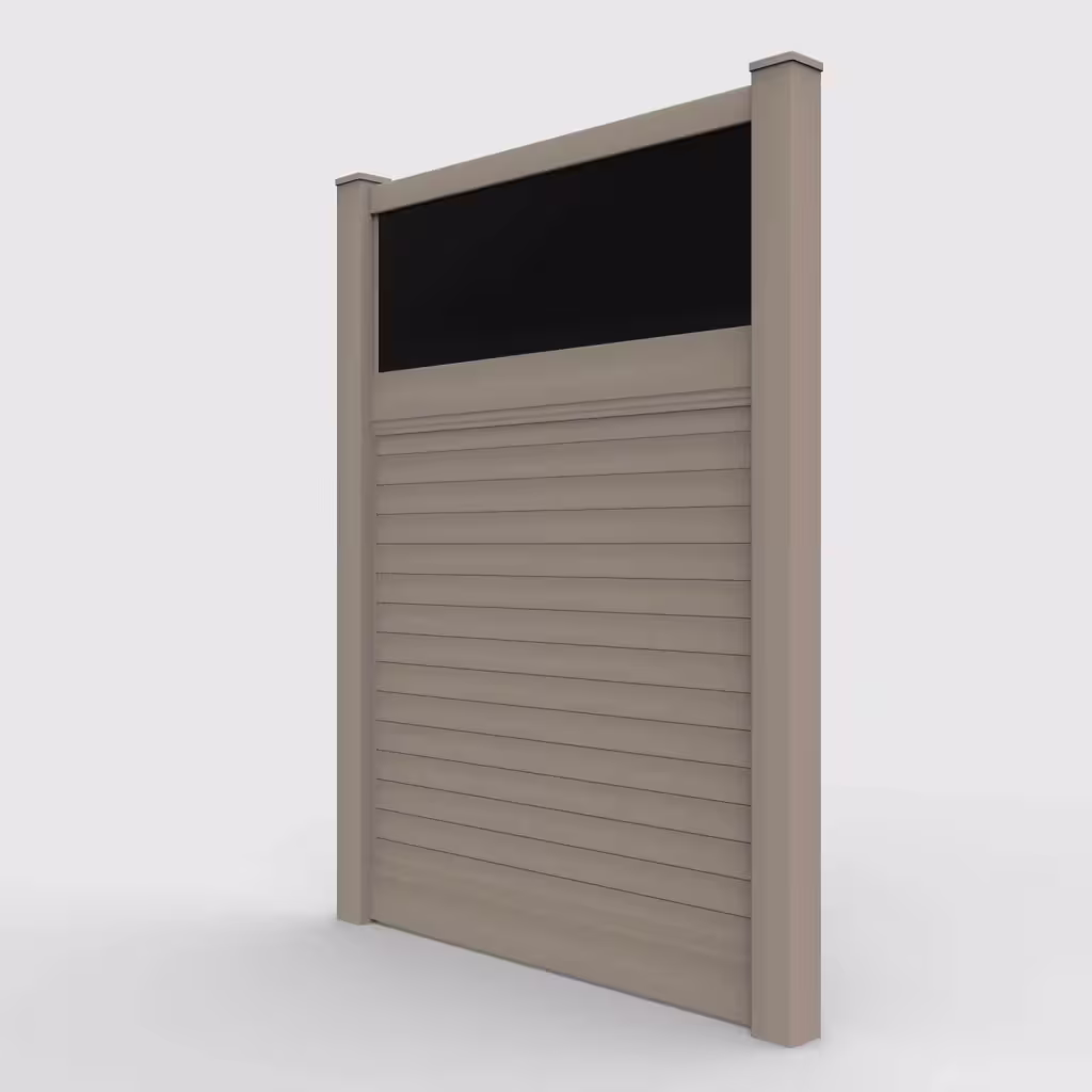 Clay horizontal privacy with acrylic top 8 ft fence, left-side view