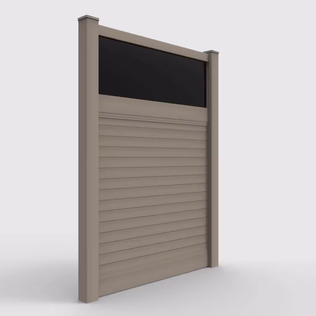Clay horizontal privacy with acrylic top 8 ft fence, right-side view