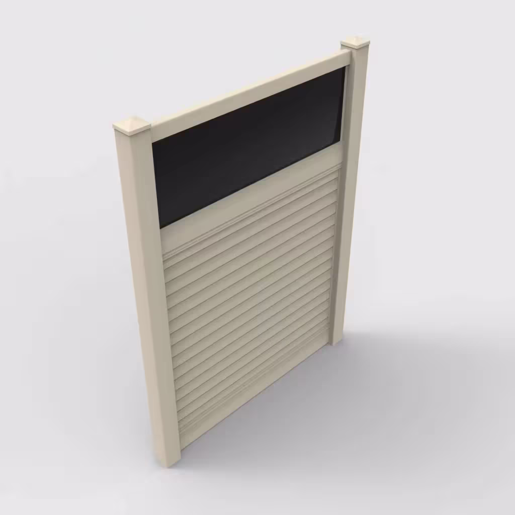 Tan horizontal privacy with acrylic top 8 ft fence, isometric view