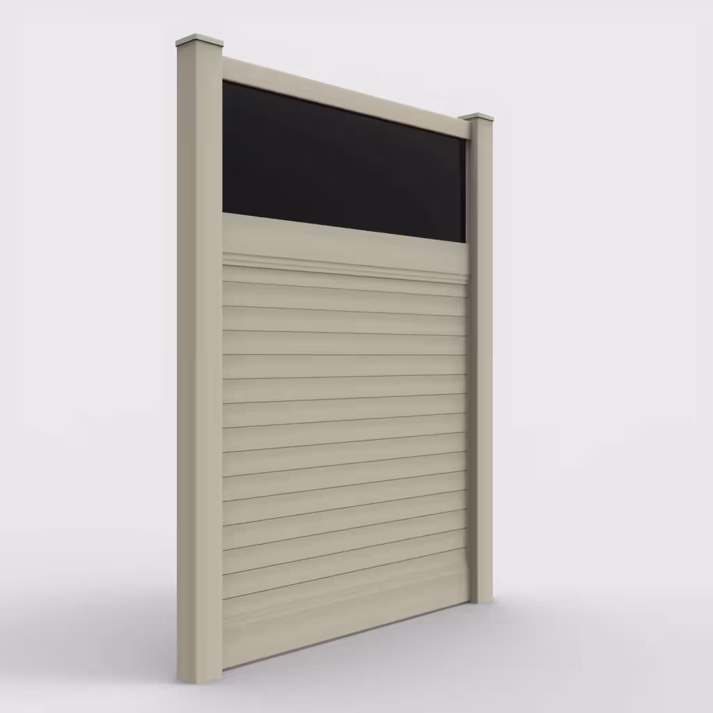 Tan horizontal privacy with acrylic top 8 ft fence, right-side view