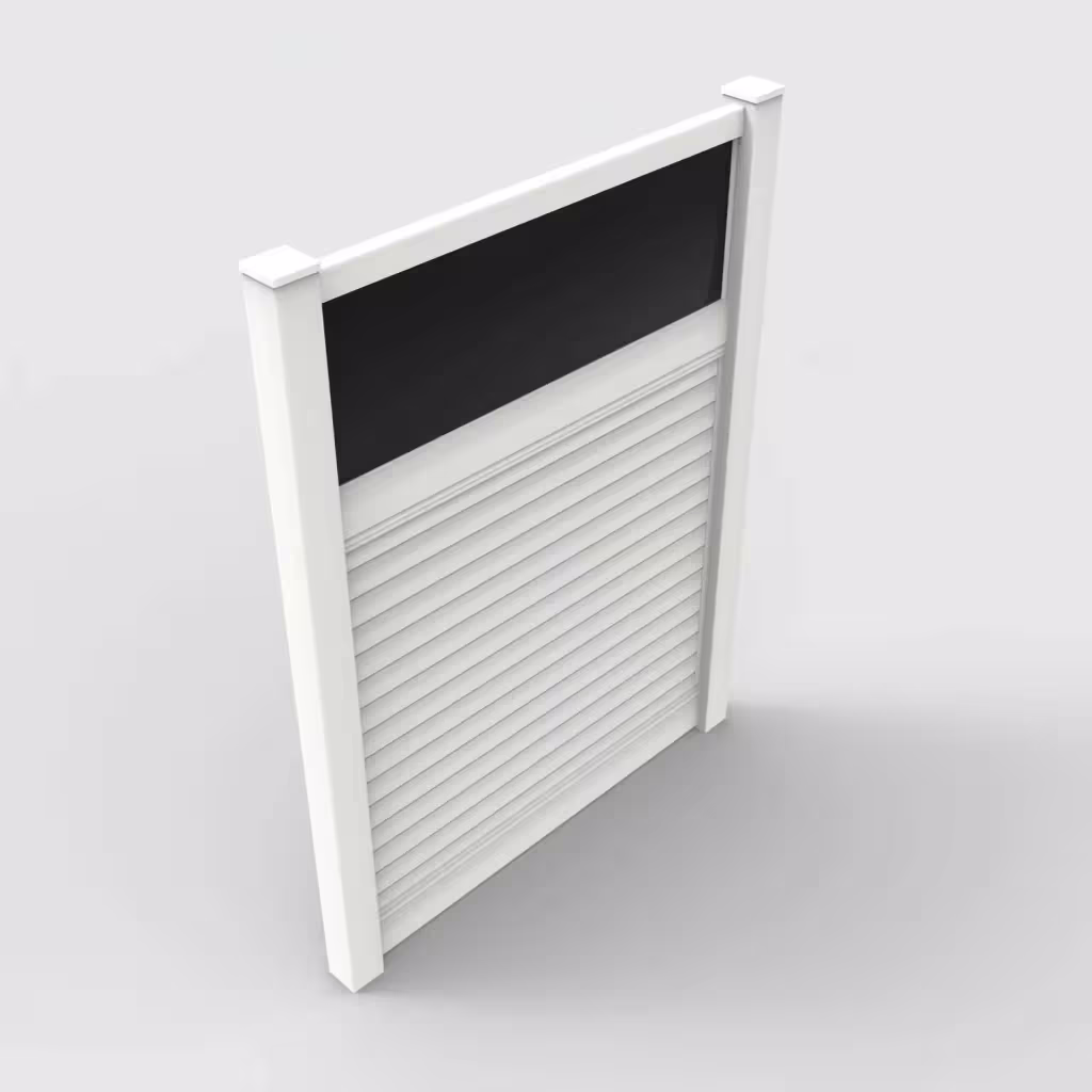 White horizontal privacy with acrylic top 8 ft fence, isometric view