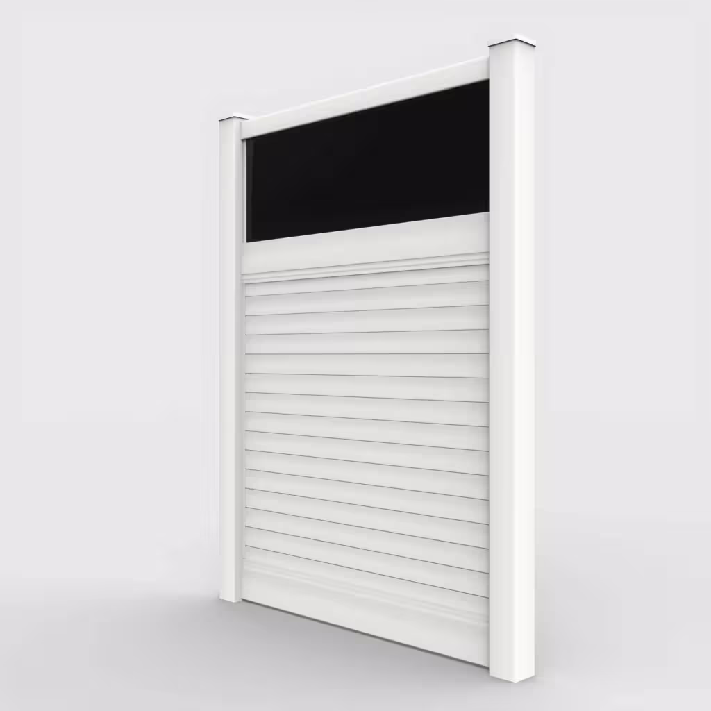 White horizontal privacy with acrylic top 8 ft fence, left-side view