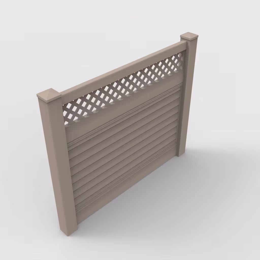 Clay horizontal privacy with lattice top 5 ft fence, isometric view