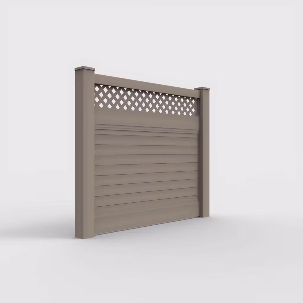 Clay horizontal privacy with lattice top 5 ft fence, right-side view