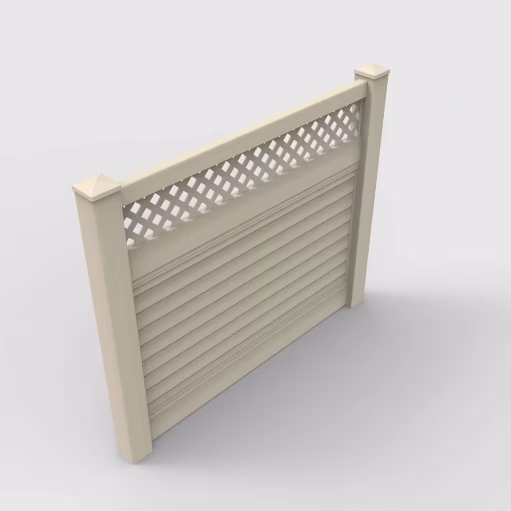 Tan horizontal privacy with lattice top 5 ft fence, isometric view