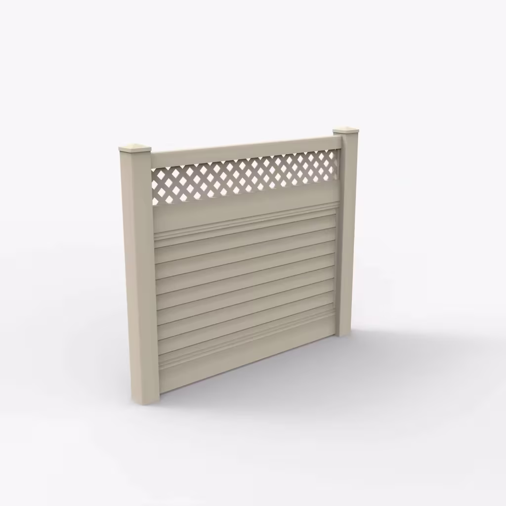 Tan horizontal privacy with lattice top 5 ft fence, main view