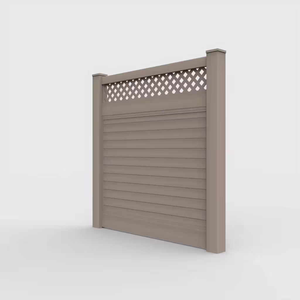 Clay horizontal privacy with lattice top 6 ft fence, left-side view