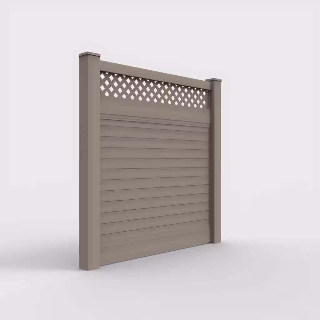 Clay horizontal privacy with lattice top 6 ft fence, right-side view