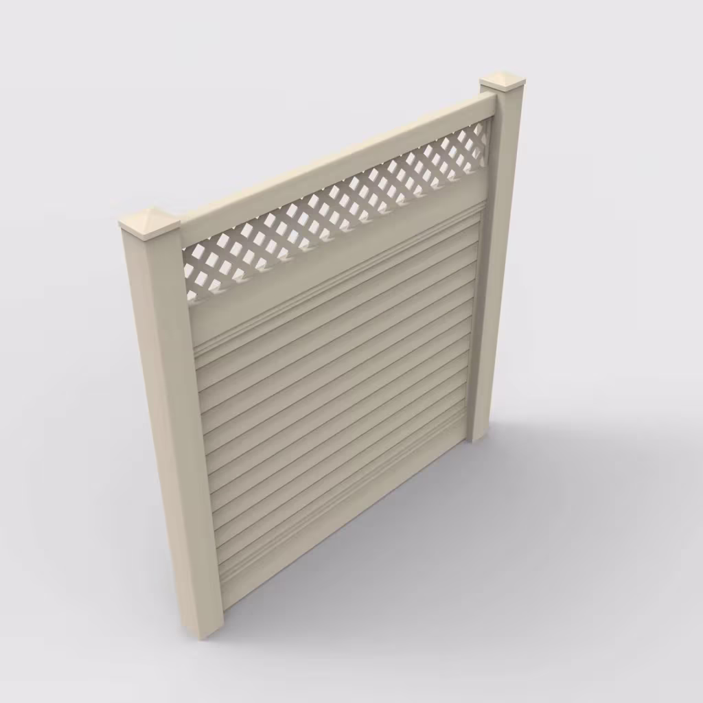 Tan horizontal privacy with lattice top 6 ft fence, isometric view