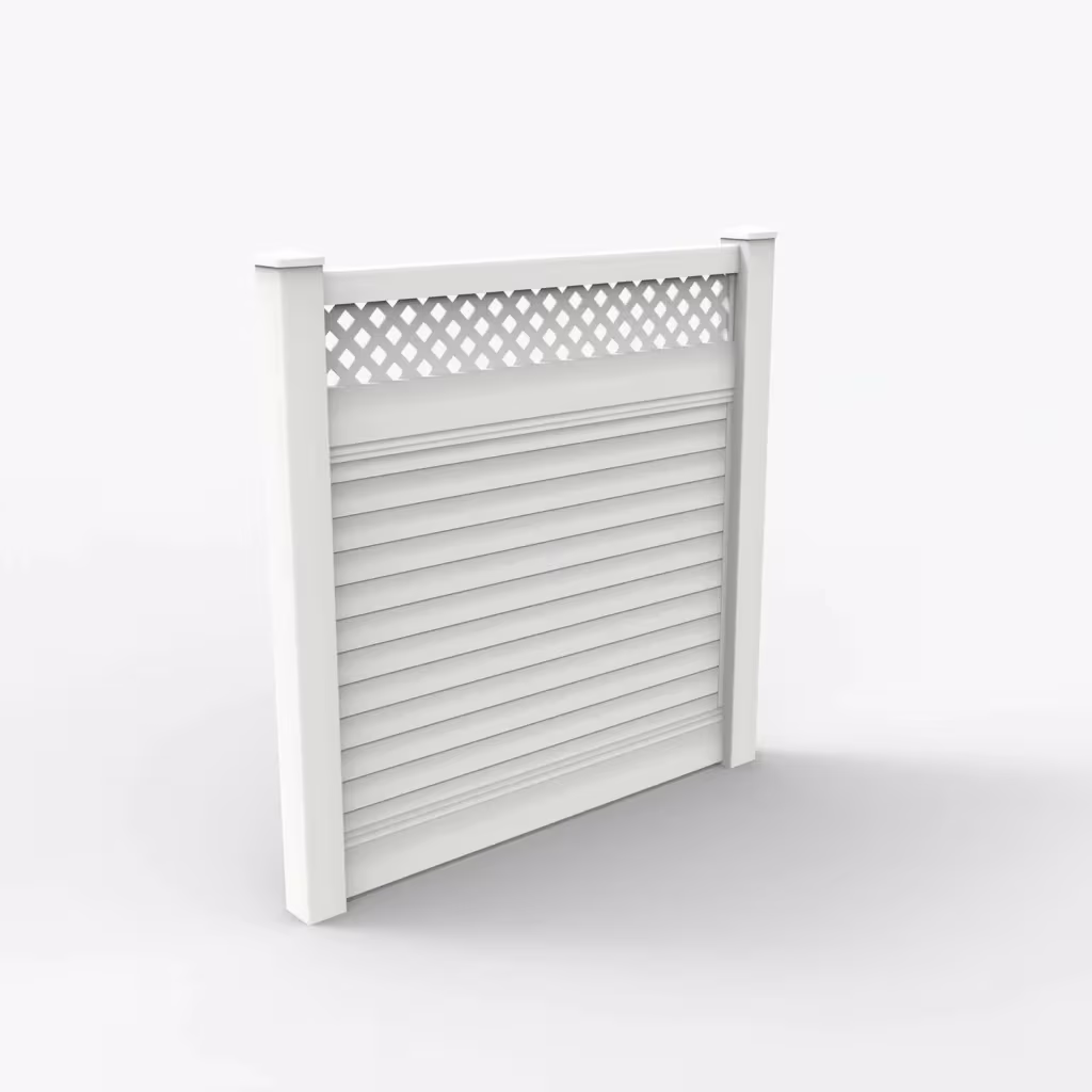White horizontal privacy with lattice top 6 ft fence, main view