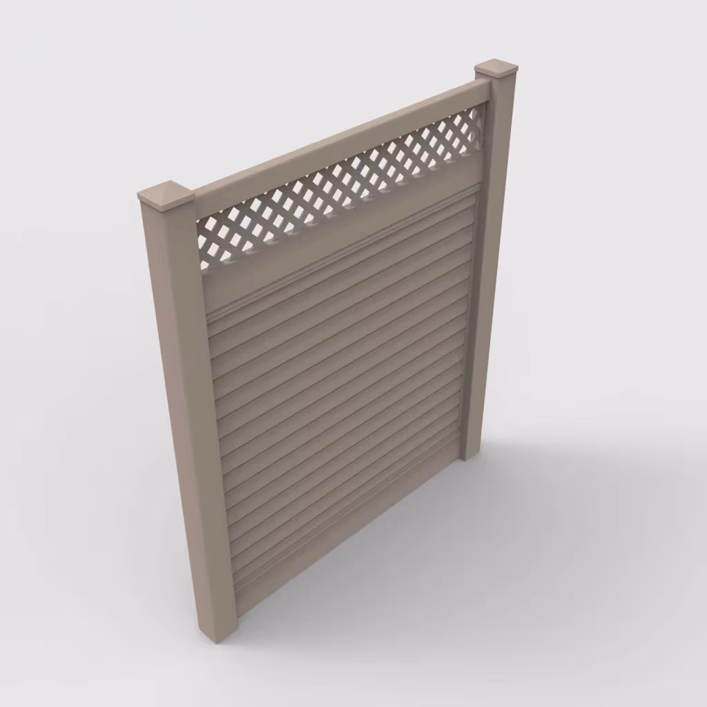 Clay horizontal privacy with lattice top 7 ft fence, isometric view