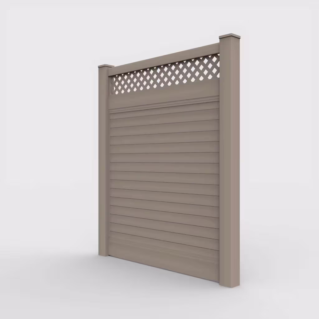 Clay horizontal privacy with lattice top 7 ft fence, left-side view