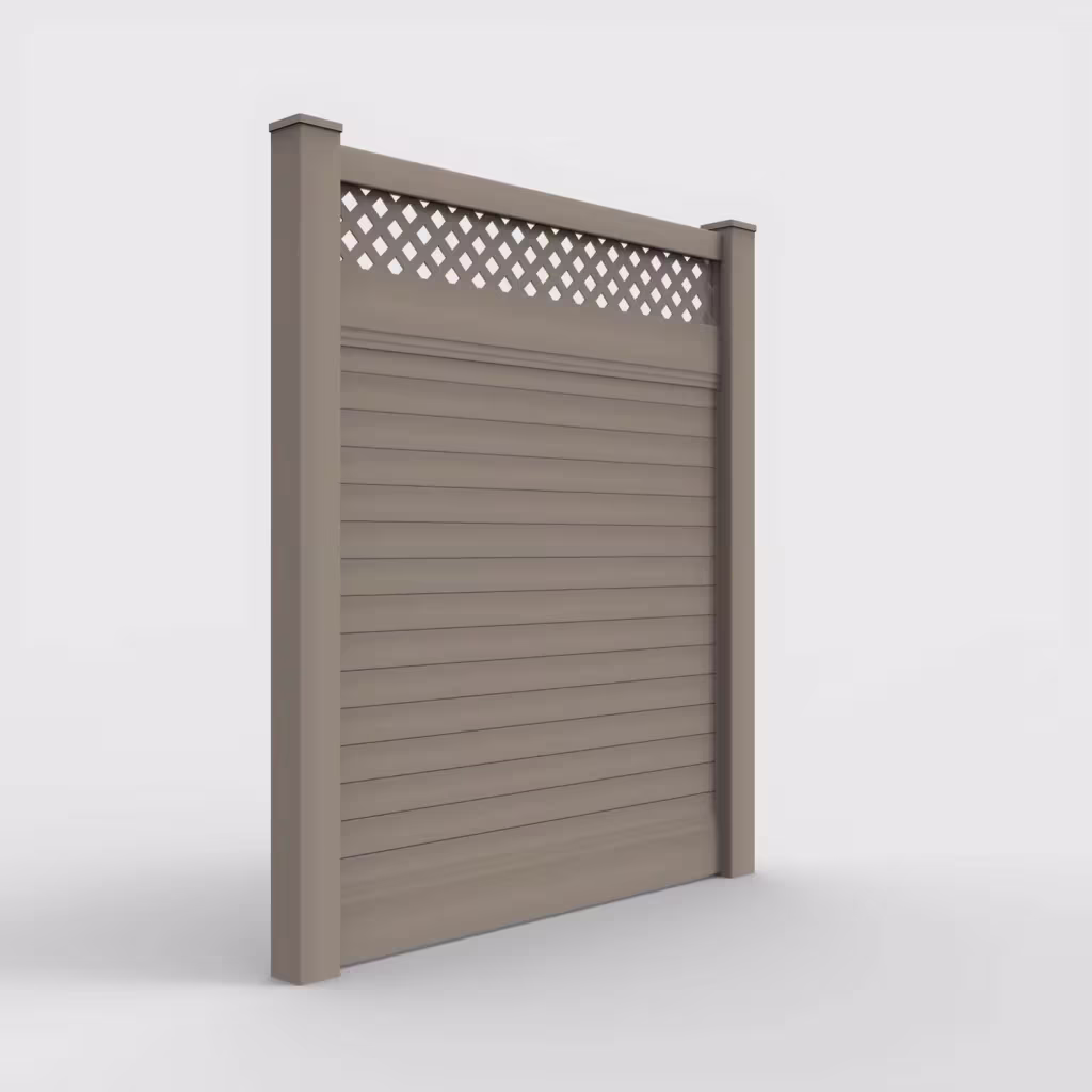 Clay horizontal privacy with lattice top 7 ft fence, right-side view
