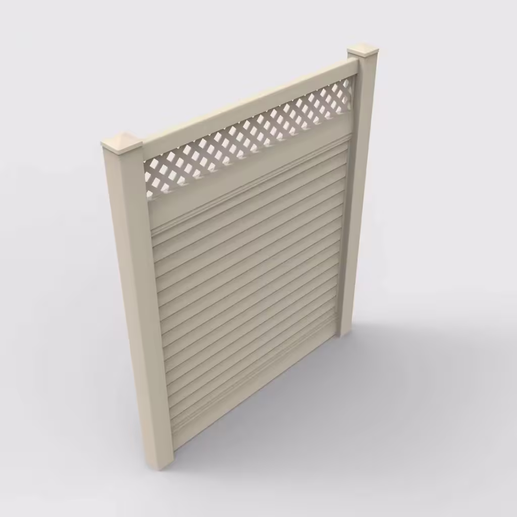 Tan horizontal privacy with lattice top 7 ft fence, isometric view